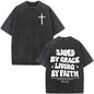 Fashionable Retro Cross Washed Short-Sleeve