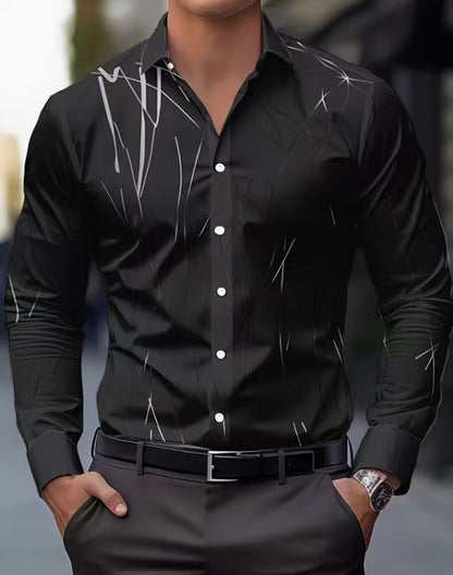 Men's Slim-Fit Long-Sleeve Shirt With Linear Print