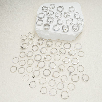 Simple Flower And Butterfly Spiral Ring 66-Piece Set