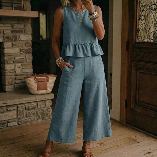Ensemble "Urban Flow" -Top a Volants & Pantalon 3/4