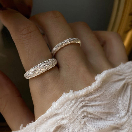 S925 Sterling Silver Starry Shimmer Ring For Women, INS Cool Style, Sparkling Sand & Glittering Texture Index Finger Ring