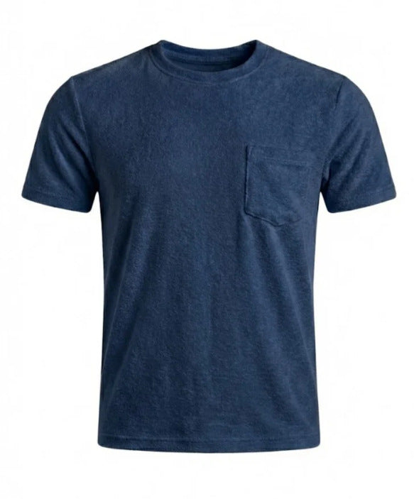 Retro Washed Pocket 3D Digital Print All-Match Crew Neck Short-Sleeve T-Shirt