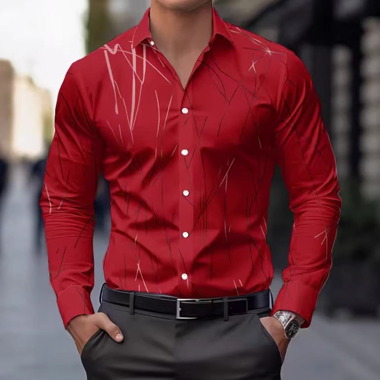 Men's Slim-Fit Long-Sleeve Shirt With Linear Print