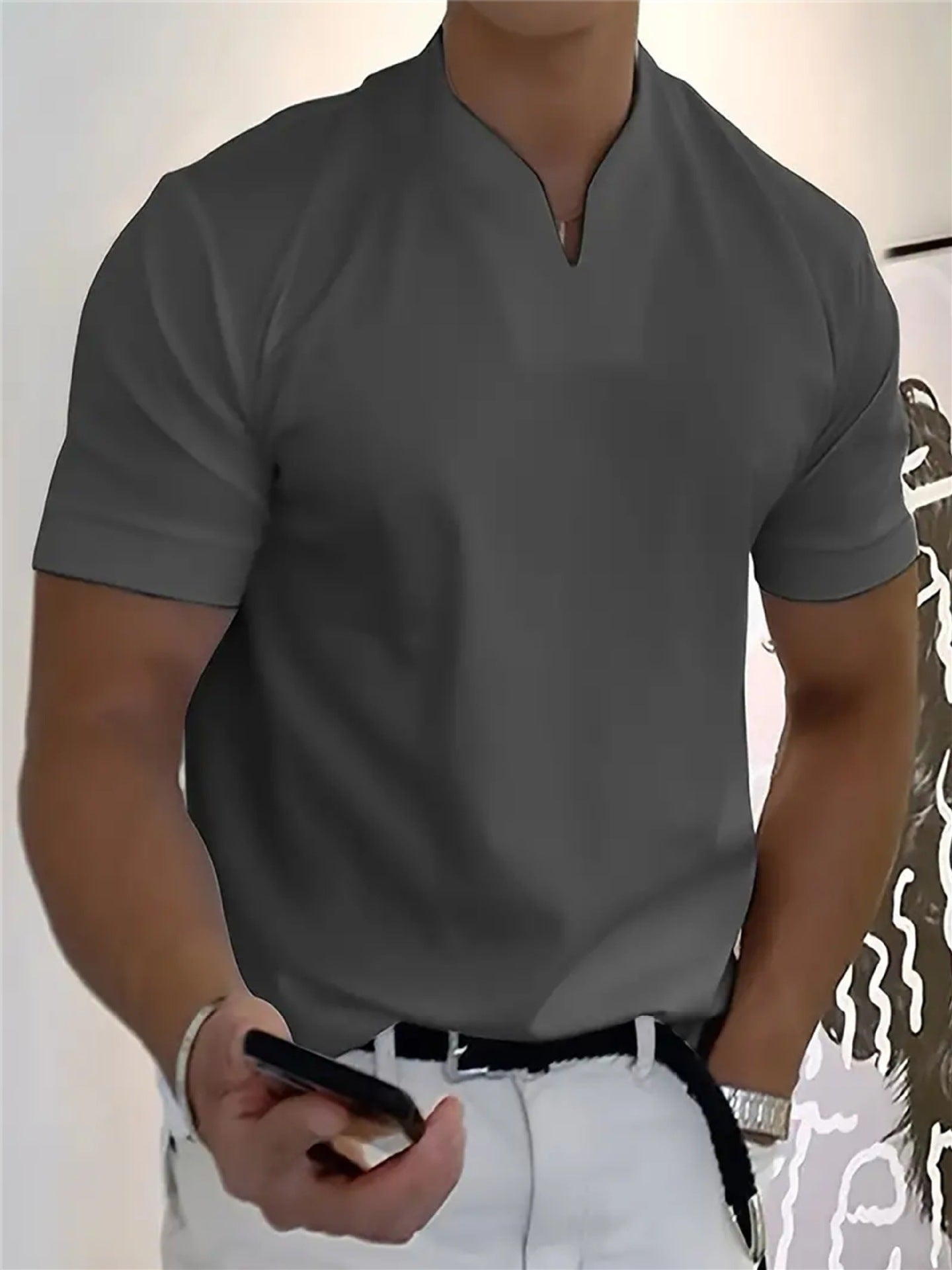 Men's Athletic T-Shirt Elastic Cotton Short-Sleeve Summer