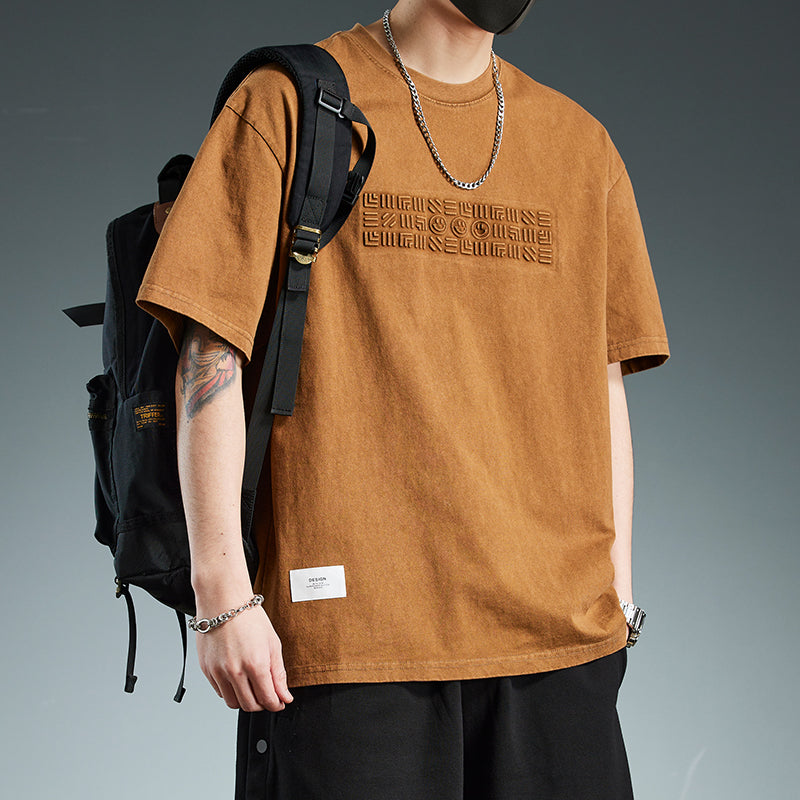 T-shirt à manches longues pour homme de style haut de gamme américain avec broderie lettrage.