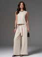 Ensemble pantalon large sans manches pour femme