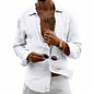 Loose-fit Cardigan With A Lapel Collar Versatile Linen Long-sleeve Shirt