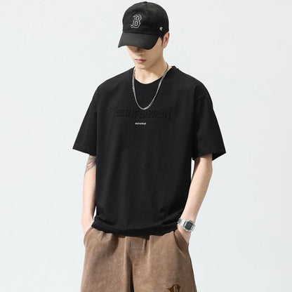 T-shirt à manches longues pour homme de style haut de gamme américain avec broderie lettrage.