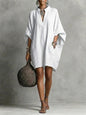 Womens SpringSummer Casual Mid-Sleeve Solid-Color Dress