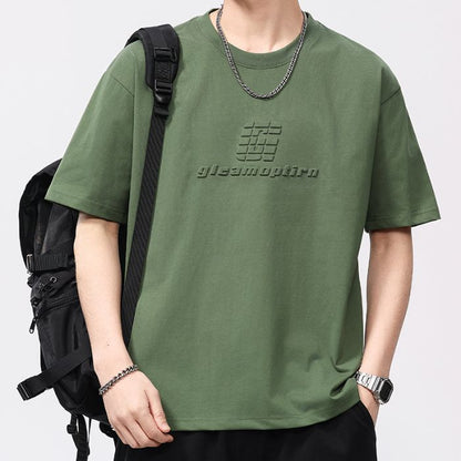 T-shirt à manches longues pour homme de style haut de gamme américain avec broderie lettrage.