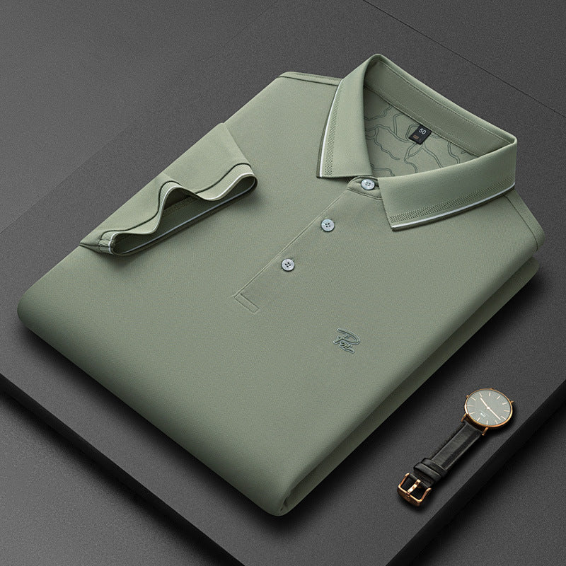 Men's Short-sleeve Lapel Solid-color Top
