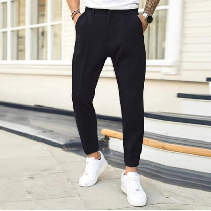 Men's Solid-Colored Slim-Fit Business Trousers