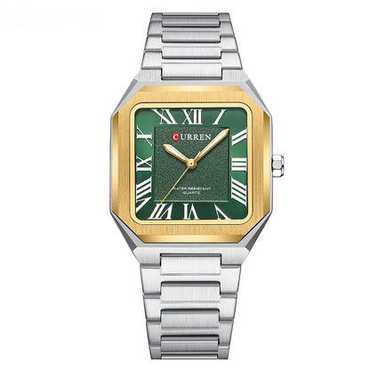 Mens Simple Square Waterproof Quartz Watch With Roman Numerals And Fashionable Steel Band