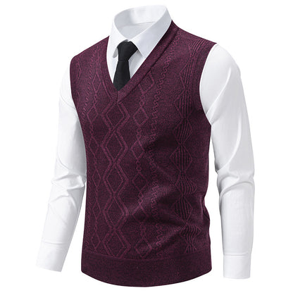 Men's V-Neck Slim-Fit Jacquard Pullover Vest