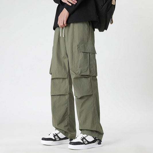 Summer Ice Silk Trousers Multi-Pocket Loose Straight-Cut Casual Sports Pants For Men