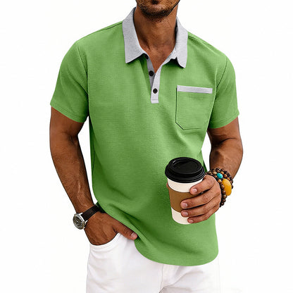 Loose-fit Waffle-Knit Mens Short-Sleeve Polo Shirt
