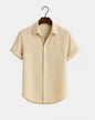 Solid-color Short-sleeve Cotton-linen Shirt For Men