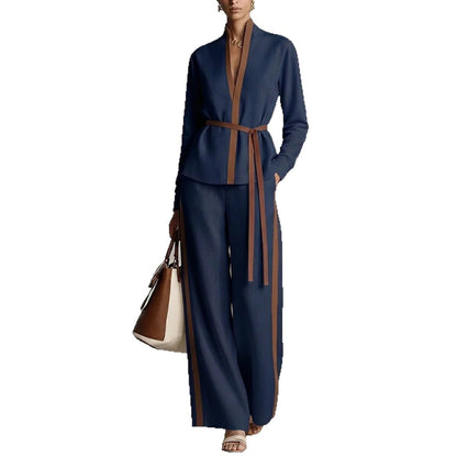 Ensemble cardigan à col mandarin et pantalon large pour femme
