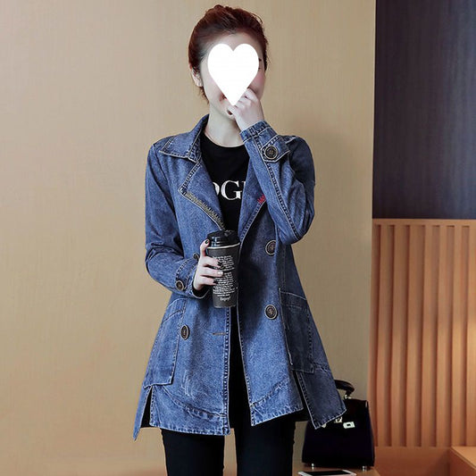 New Stylish Minimalist Denim Jacket Womens Blazer-Style Jacket With A Suit Collar