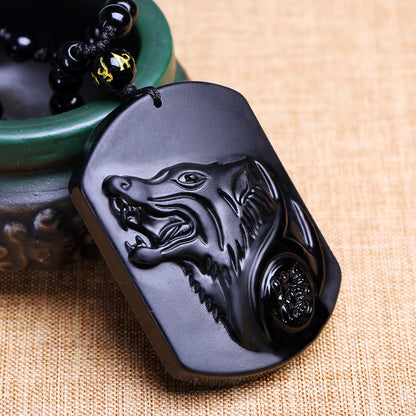 Collier Homme et Femme - Pierre Obsidienne Noire Naturelle - Le Loup qui Galope
