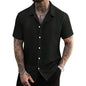 Men's Solid-Colored Knitted Hollow-Out French-Style Lapel Shirt