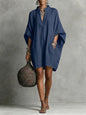 Womens SpringSummer Casual Mid-Sleeve Solid-Color Dress