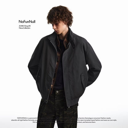 Plaid Patchwork Turn-Down Collar Baseball Jacket High-Street Vintage Barn Style Coat