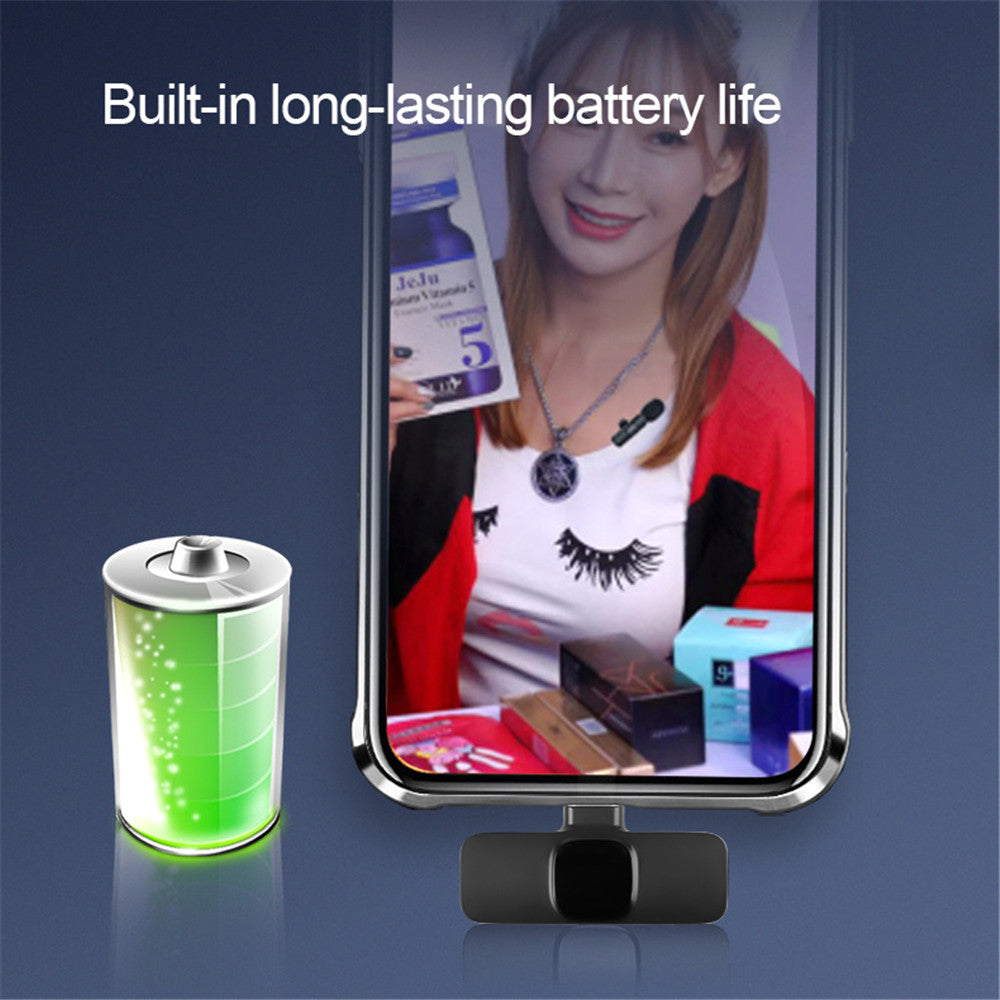 Microphone cravate sans fil : mini micro portable pour enregistrement audio et vidéo, compatible iPhone et Android. Batterie longue durée, idéal pour le direct (Live), le jeu vidéo et les créateurs de contenu.