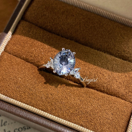 Firework Cut Simulated Moissanite Ring For Women, Light Luxury Niche Design Simulated Diamond Engagement Ring