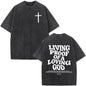 Fashionable Retro Cross Washed Short-Sleeve
