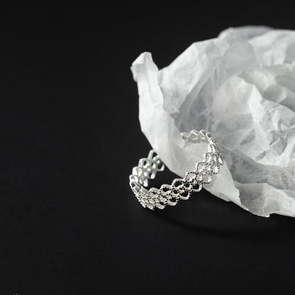 S925 Sterling Silver Lace Edge Ring For Women, Elegant & Premium Niche Design, Hollow Heart Open Index Finger Ring, Trendy