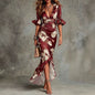 Robe imprimée cintrée à col en V pour femme