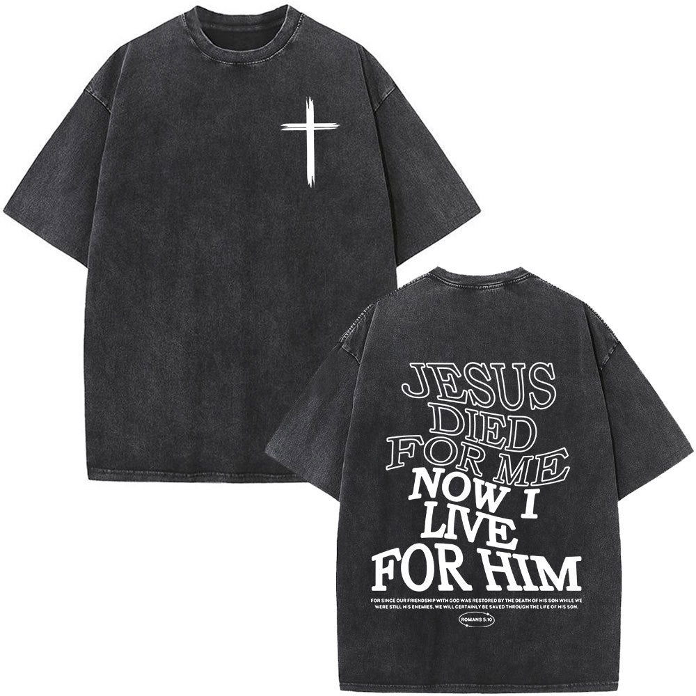 Fashionable Retro Cross Washed Short-Sleeve