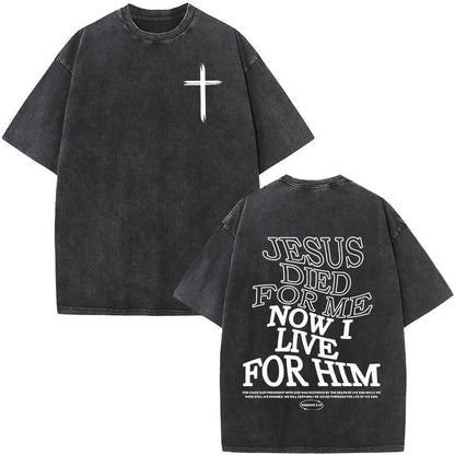 Fashionable Retro Cross Washed Short-Sleeve