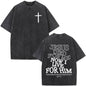 Fashionable Retro Cross Washed Short-Sleeve