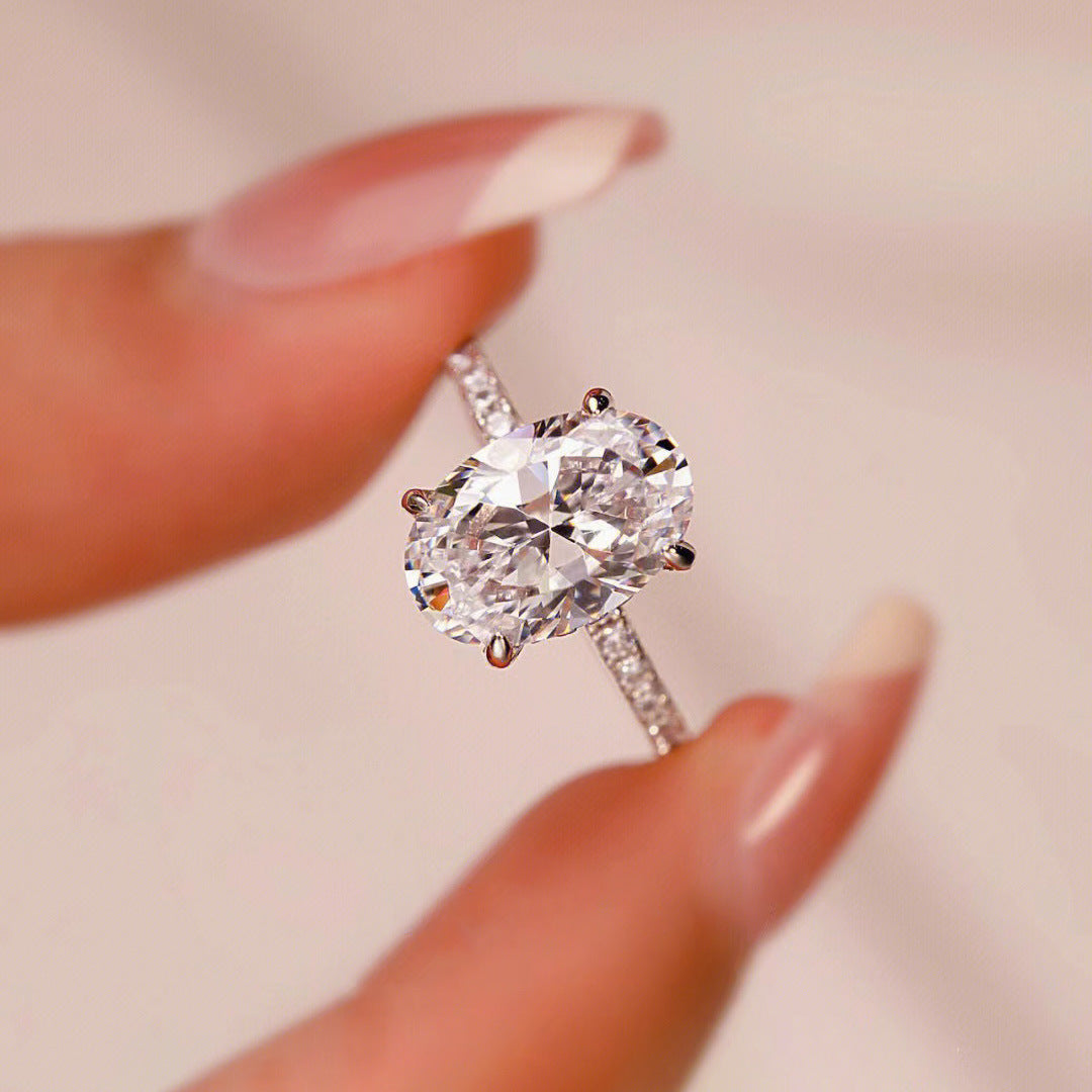 Luxury Oval Cut Solitaire Engagement Ring, Sparkling Cubic Zirconia Wedding Band For Bridal