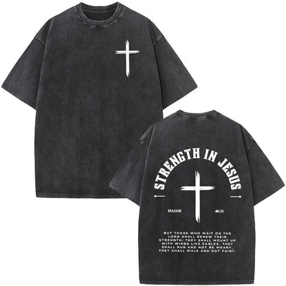 Fashionable Retro Cross Washed Short-Sleeve