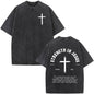 Fashionable Retro Cross Washed Short-Sleeve