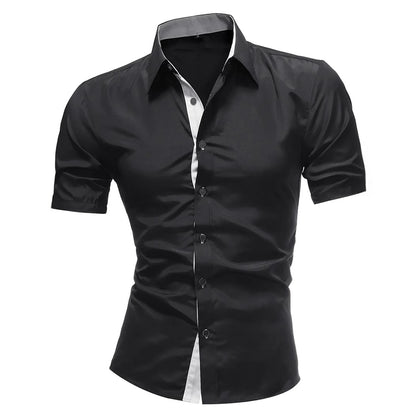 Men's Contrasting-Color Lapel Casual Shirt
