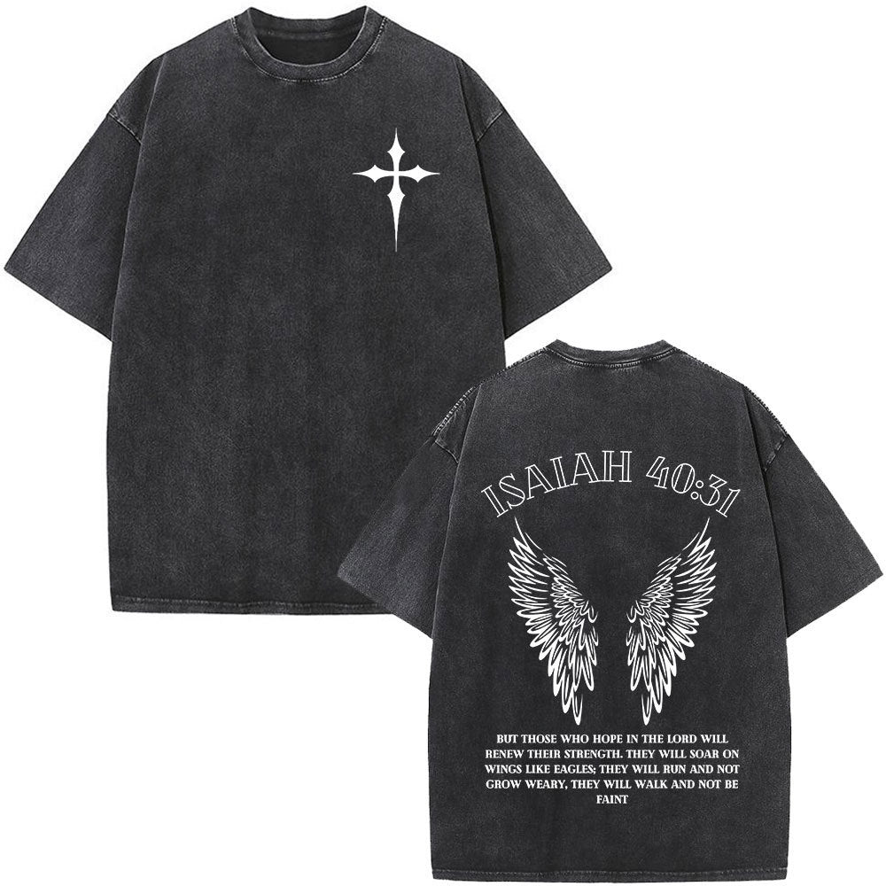 Fashionable Retro Cross Washed Short-Sleeve