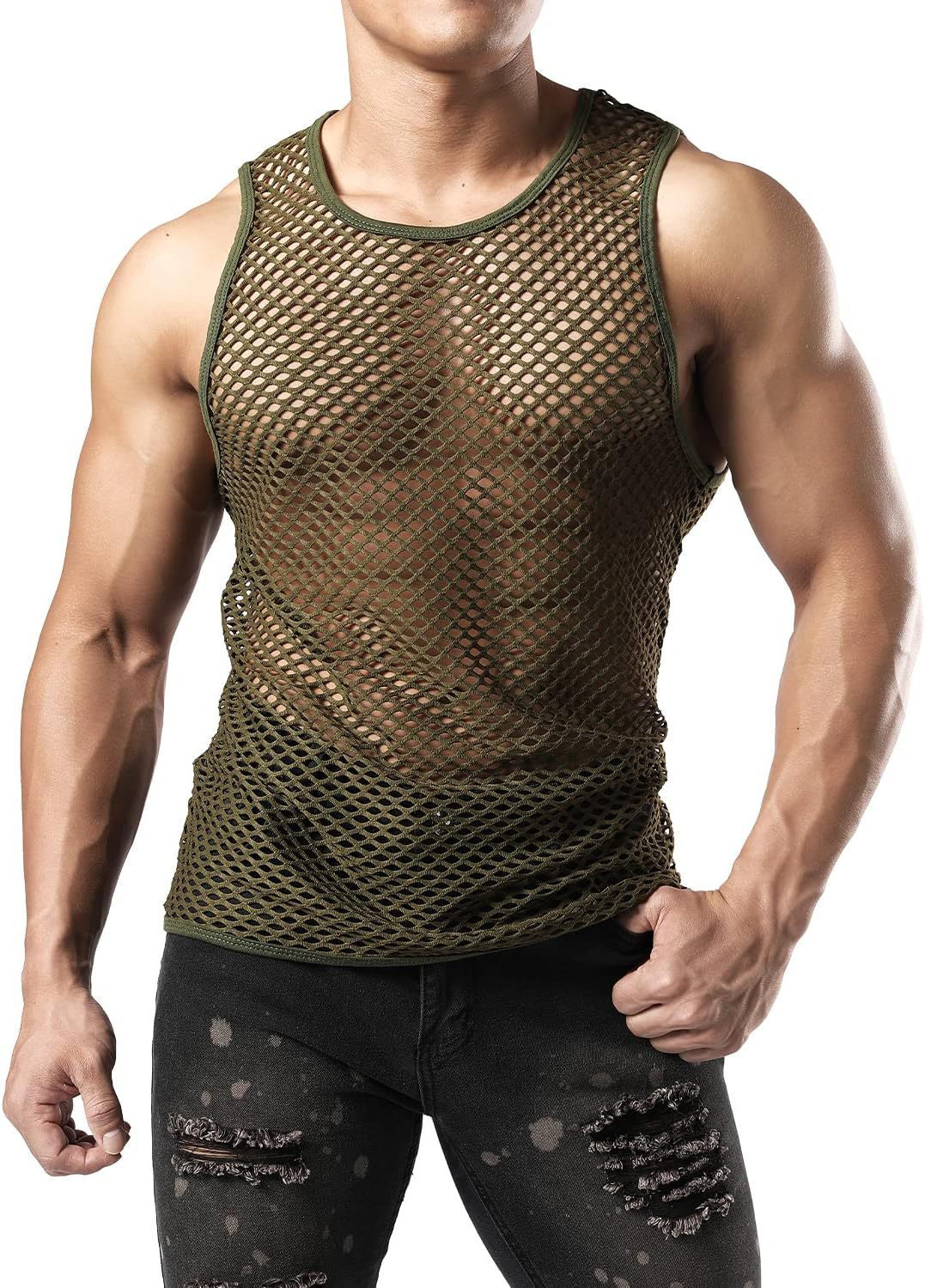 Hollow-out Crewneck Top Fishnet Vest
