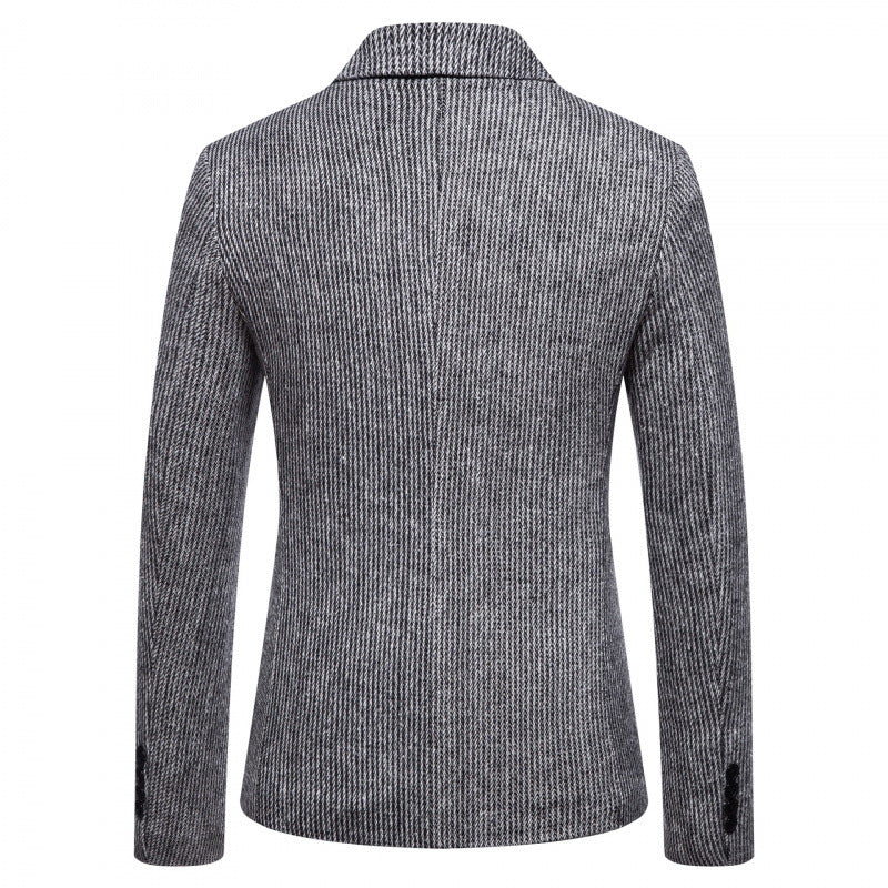 Simple Mens Fashionable Business-Casual Korean-Style Striped Wool Blazer
