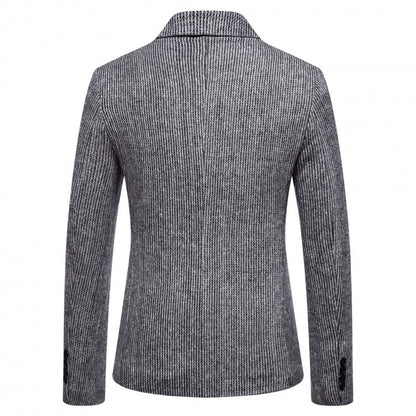 Simple Mens Fashionable Business-Casual Korean-Style Striped Wool Blazer