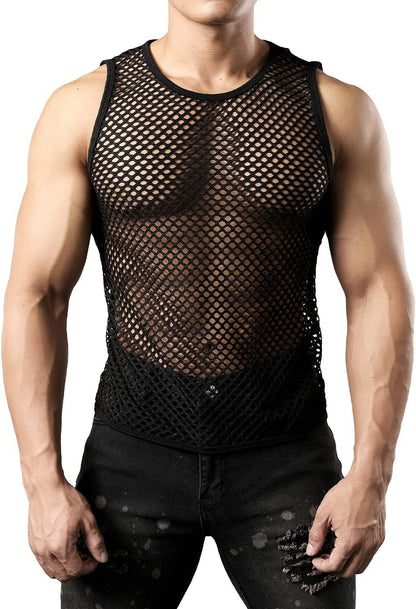 Hollow-out Crewneck Top Fishnet Vest
