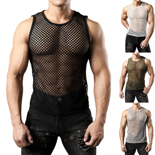 Hollow-out Crewneck Top Fishnet Vest