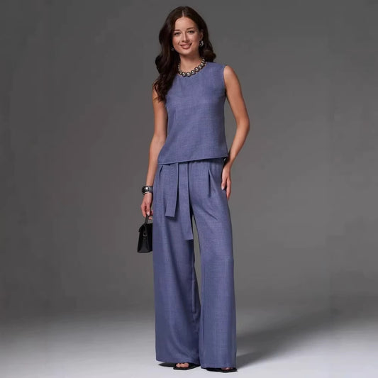 Ensemble pantalon large sans manches pour femme