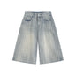 Workwear Striped Capri Denim Shorts