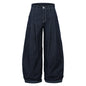 Men's High Waist Wide Leg Cut Off Denim Shorts - Blue Pleated Straight Fit Cotton Blend Jeans for Spring and Autumn
