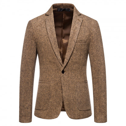 Simple Mens Fashionable Business-Casual Korean-Style Striped Wool Blazer