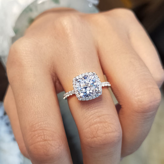 Japanese Style Luxury Square Simulated Diamond Ring, Silver Plated S925 Band